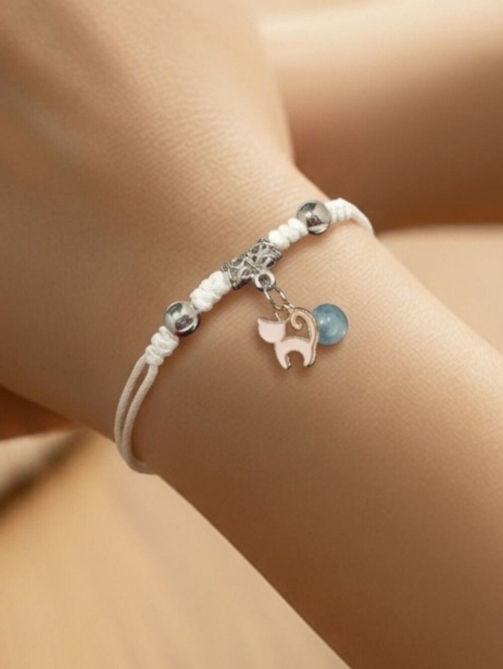 Pink Cat Glow-In-The-Dark Charm Bracelet 😻 White Adjustable Kawaii Wristband